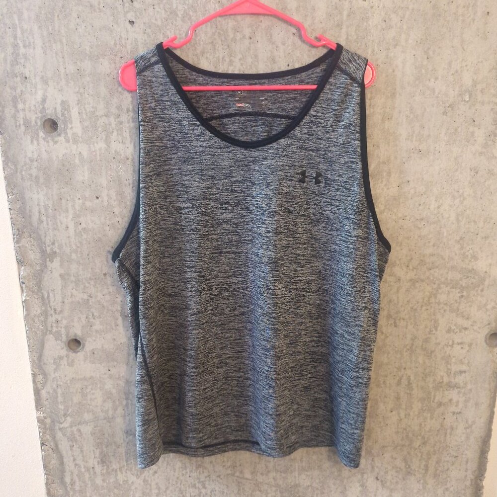 Under Armour Mens Large Heather Gray Tank Top Heatgear Gym Active Run Exercise